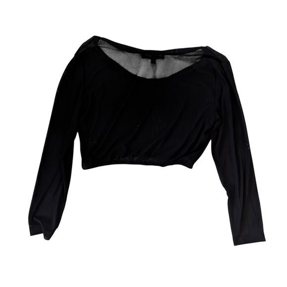 Pretty Angel NWT Women's Black Sheer Mesh Long Sleeve Crop Top Lagenlook- L/XL - Picture 2 of 6